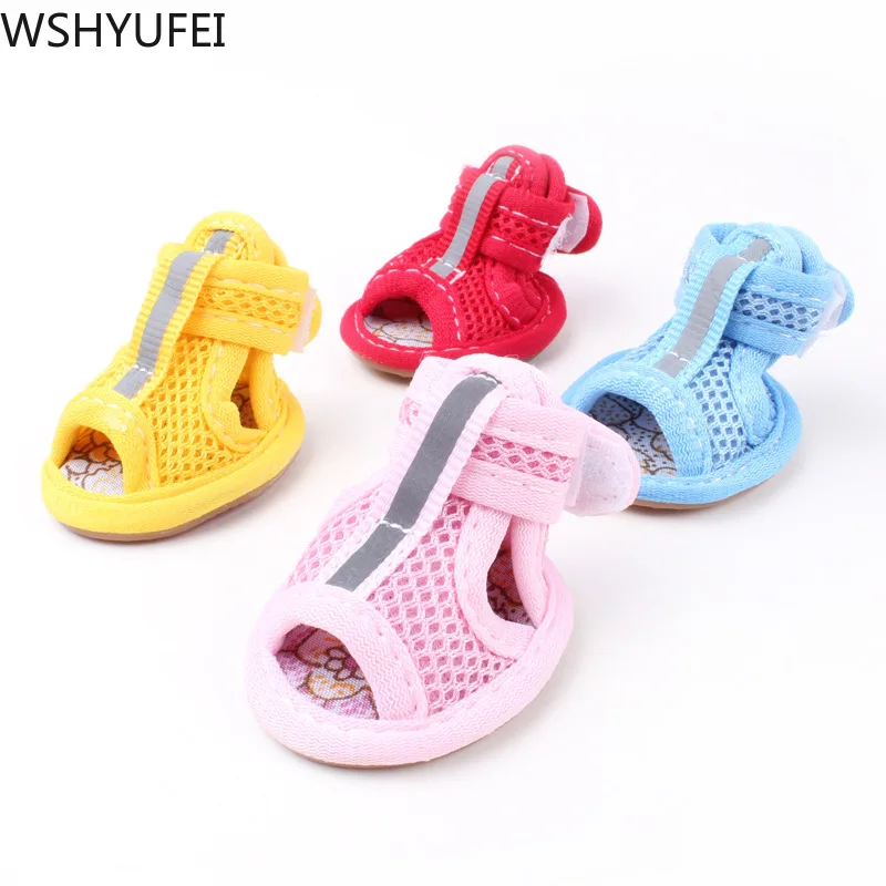 

4pcs/lot Hot Sale Casual Anti-Slip Small Dog Shoes Cute Pet Shoes Shoe Spring Summer Breathable Soft Mesh Sandals Candy Colors