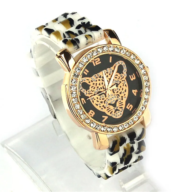 

Casual Wristwatch Vogue Women Leopard Head Watch Leopard Silicone Fashion Diamond Watch Dress Watch Relogio Feminino 2016