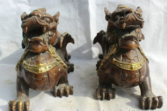 

JP S0524 14" China Bronze Gild Feng Shui Folk Pi Xiu Unicorn Beast Statue sculpture Pair Discount 35%