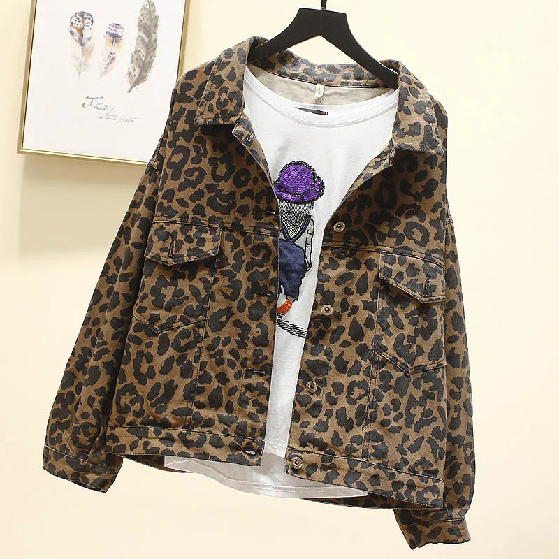 

New tide restoring ancient ways is loose tooling jacket female leopard cowboy coat