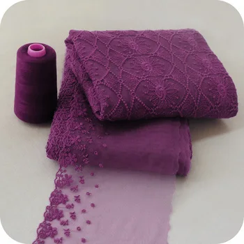 Dark Plum Red Embroidered Lace Fabric/Ribbon Floral Embroidery Polyester Lace Cloth for Patchwork Sewing Girl Skirt Doll