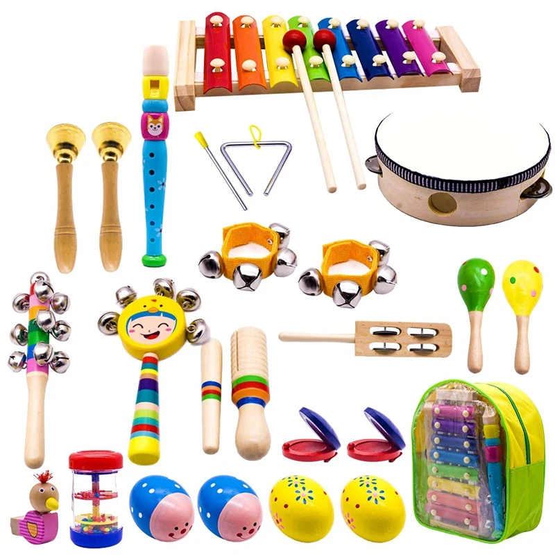 Детские музыкальные инструменты, 15 видов 23 шт. деревянные перкуссионные ксилофон игрушки для мальчиков и девочек дошкольного образования с хранения ба