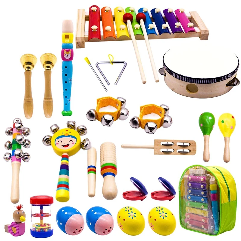 

Kids Musical Instruments, 15 Types 23Pcs Wood Percussion Xylophone Toys For Boys And Girls Preschool Education With Storage Ba