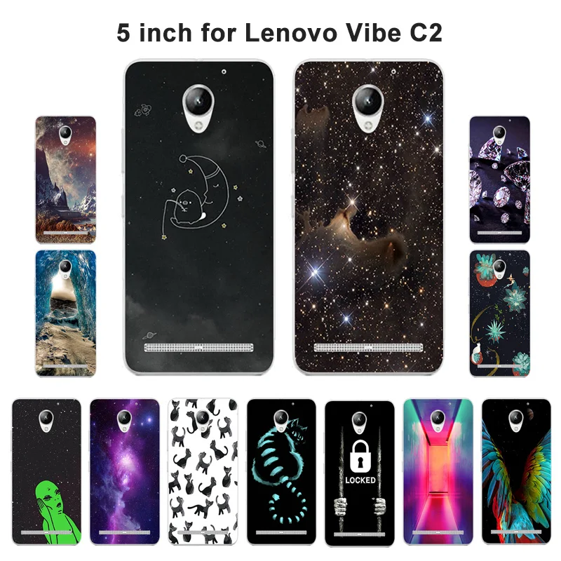 

5.0" for Lenovo Vibe C2 Soft Silicone TPU Case for Lenovo Vibe C2 K10A40 Case Nebula Painted Protector For Lenovo C2 Coque