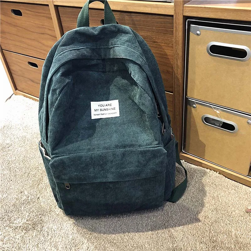 DCIMOR модный вельветовый женский рюкзак, чистый цвет, Студенческая сумка, школьные сумки, винтажный женский рюкзак, для девочек-подростков, для путешествий, Mochila - Цвет: green