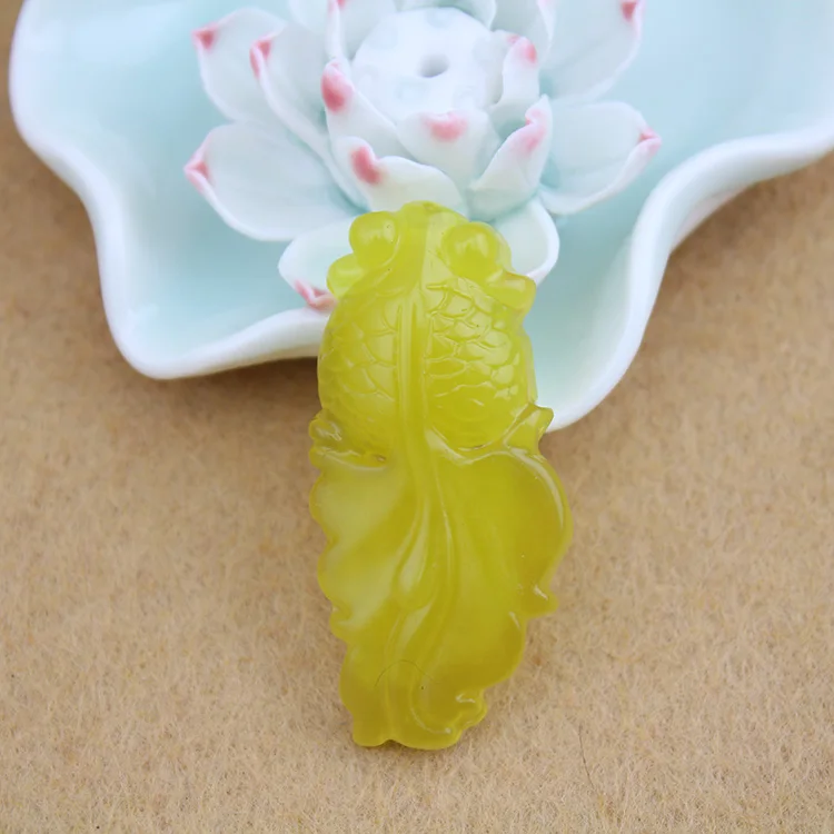Прямая доставка изящная резьба ювелирные изделия XiuYan jadeite золотая рыбка ожерелье