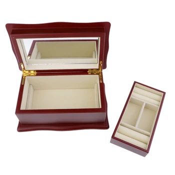

Detachable 2 Layer Wooden Jewelry Display Case Storage Organizer Box Stand with Makeup Mirror