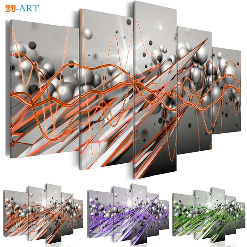 

Colorful Line Prints Canvas Art 5 Panel Ball Poster Abstract Painting Modern Wall Painting for Living Room Home Decor