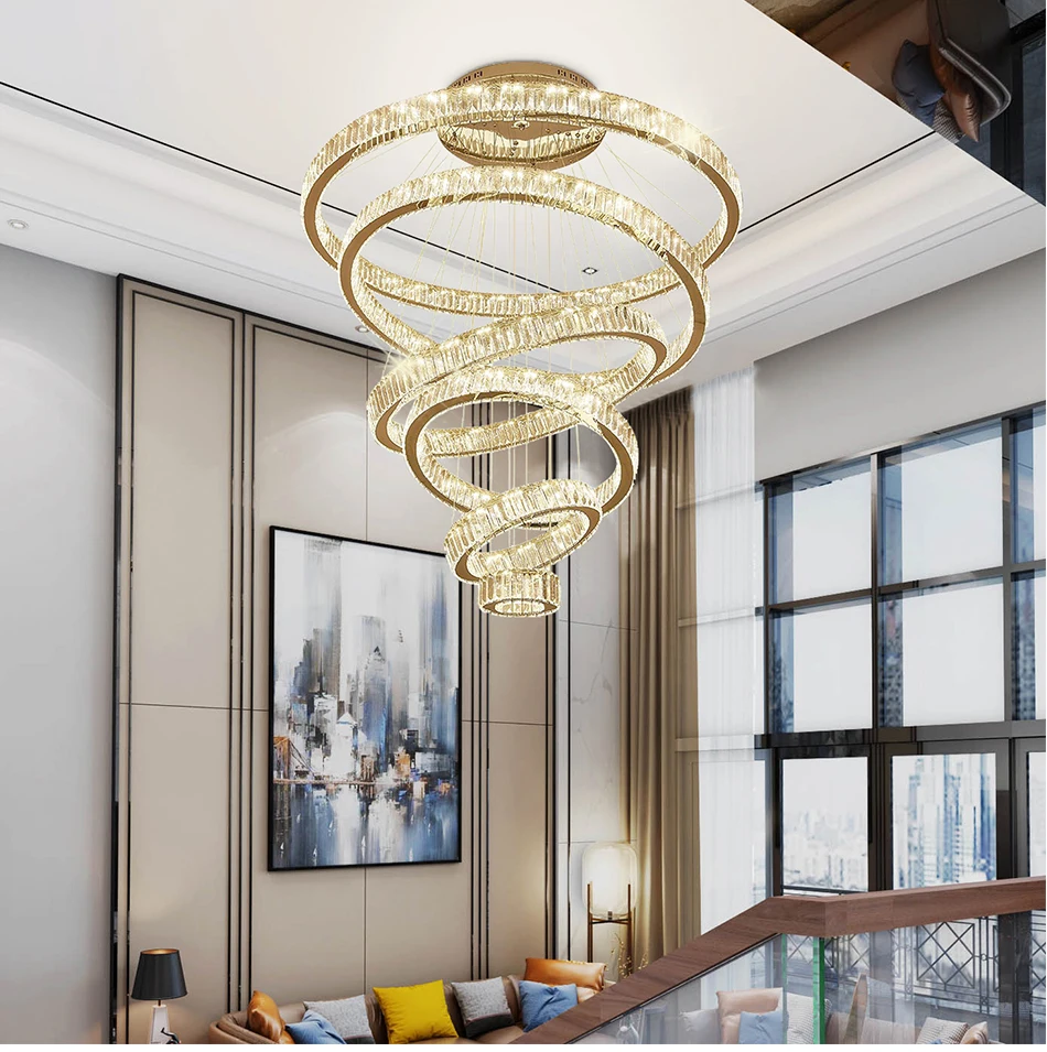 Luxury Living Room Modern Chandelier Lighting Large Staircase LED Crystal Lamp Home Decoration Cristal Lustre Lighting Fixtures