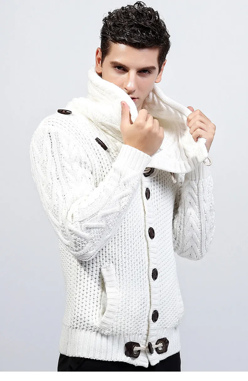 2017 Autumn Winter New Brand Men Cardigan Sweater Thicken Loose Fit Acrylic Warm Knited Male Sweatercoat White Black Muls M-3XL-1