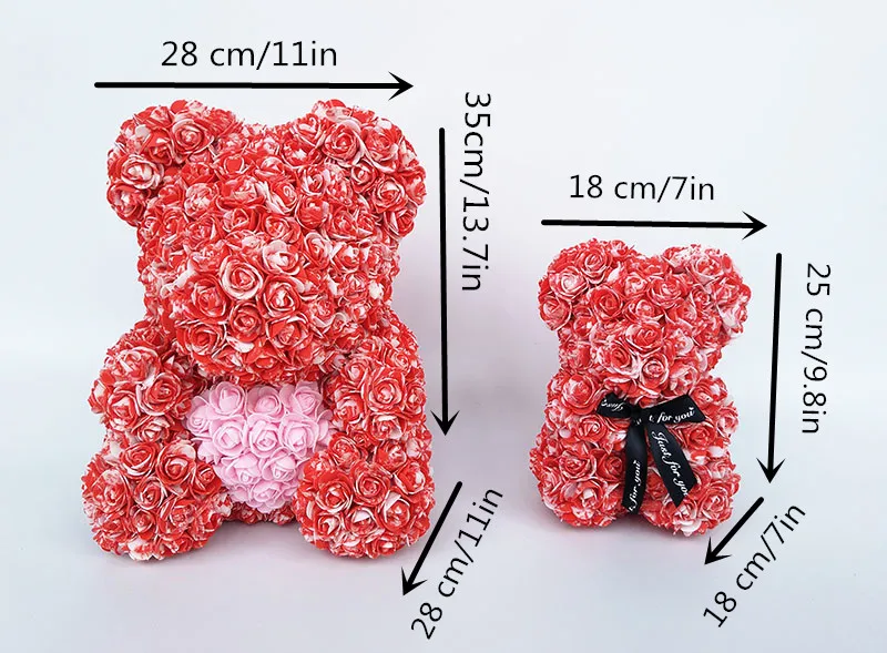 Стиль Роза медведь с сердцем искусственные розы Пена розы цветок медведь Роза День святого Валентина подарки День матери 35 см Высота