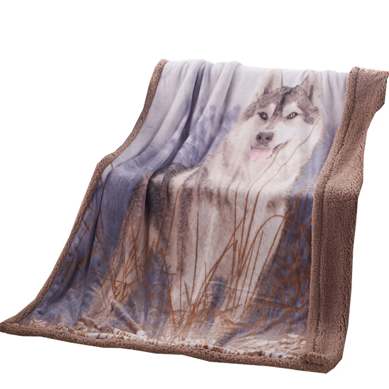 3d Wolf print Blanket double face cashmere plaid 130*160cm super soft