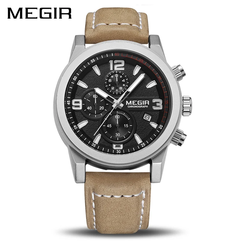Günstig MEGIR Mode Sport Uhr Männer Luxus Marke Männer Quarz Uhren Chronogragph Uhr Leder Band Army Military Armbanduhr 2026