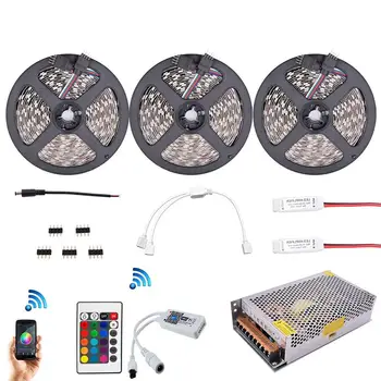 

DC 12V RGB LED Strip 5050 Ip65 Waterproof Flexible Led Light + 2.4G RF Remote Controller + Power Adapter Kit (UK Plug) 15M