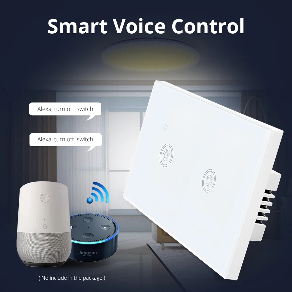 Online US AU 1 Gang 2 Gangs 3 Gangs interruptor de pared Wifi trabajo con Alexa directamente Control remoto de casa inteligente Control de Panel de luz a través de la aplicación