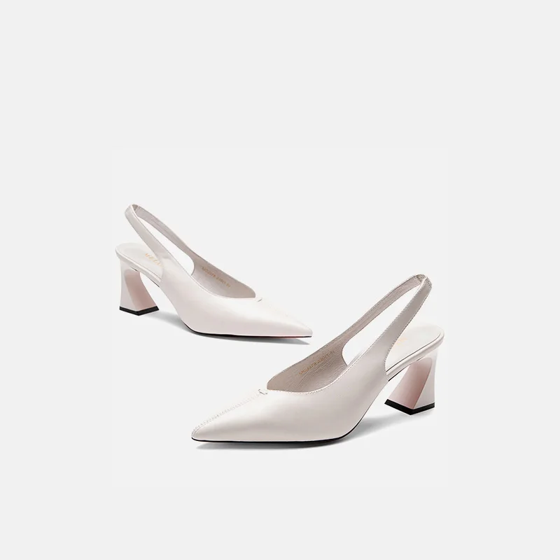 

MELODIE 2019 Summer New Style Genuine Leather Pointed Toe High Heels Shoes Woman Elastic Band Square Heel Womens Shoes MCJ378
