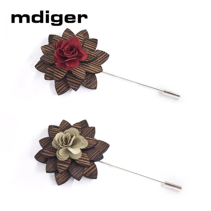 

Mdiger Handmade Brooch Pin Wood Flower Lapel Pin For Men Boutonniere Corsage For Wedding Party Jewelry Accessories