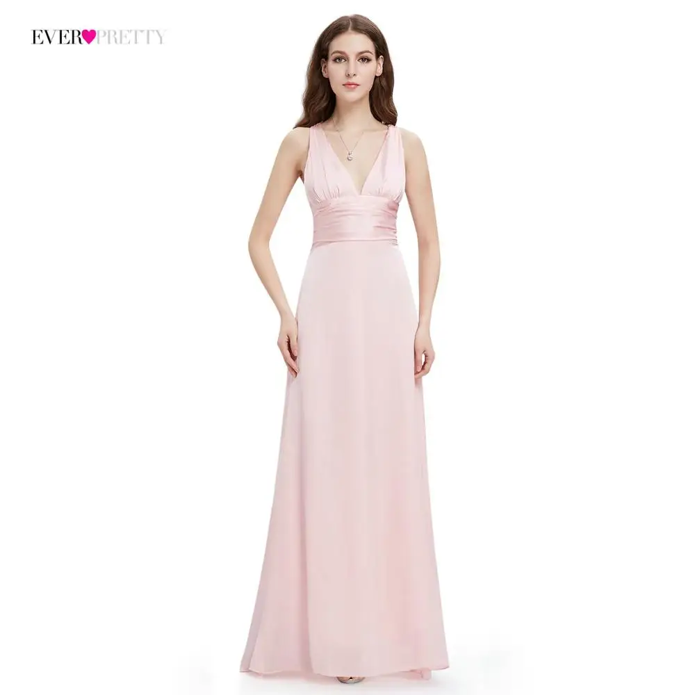 Вечернее платье Ever Pretty EP09008 ТРАПЕЦИЕВИДНОЕ элегантное вечернее платье без рукавов с двойным v-образным вырезом Длинные вечерние платья для женщин - Цвет: Pink