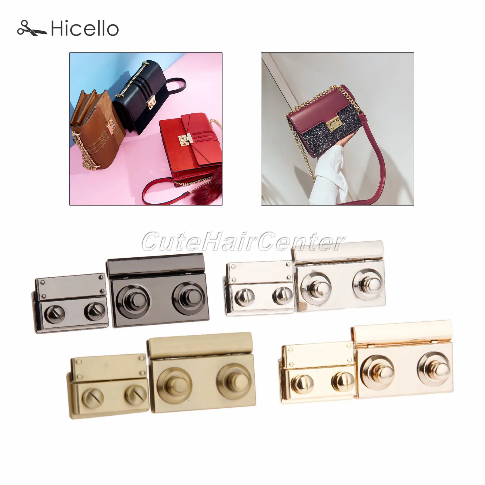 1set Bag Push Lock Clasp handbag Buckle Twist Turn Lock Snap Purse Luggage Leather Accessories