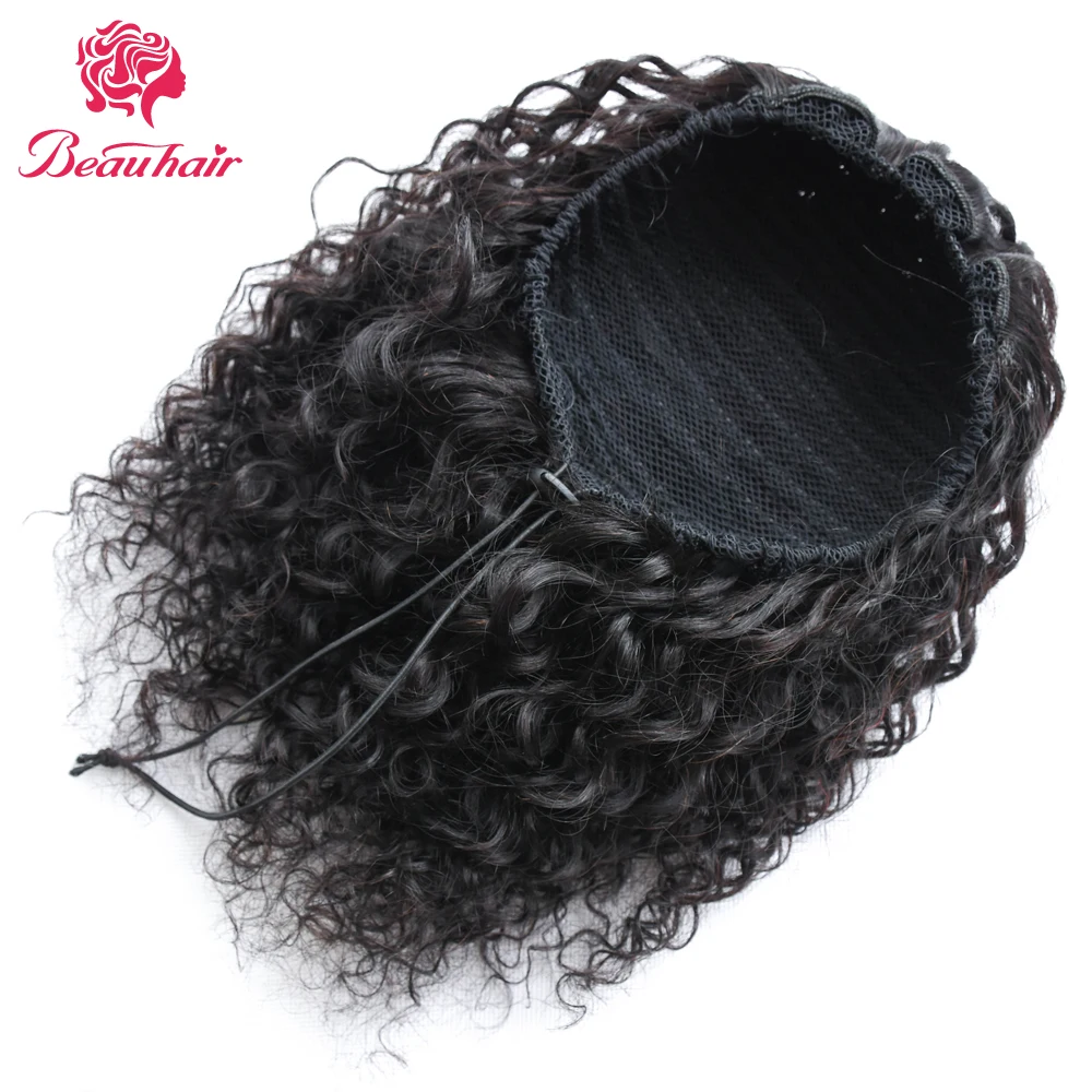 Beauhair индийские 12-16 дюймов кудрявые вьющиеся волосы на шнурке конский хвост huamn наращивание волос натуральный цвет не Реми волосы для женщин