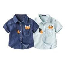 VEITCHE/Детские рубашки с короткими рукавами одежда с героями мультфильмов для мальчиков коллекция года, летние модные повседневные детские топы из джинсовой ткани детские рубашки для детей возрастом от 2 до 8 лет