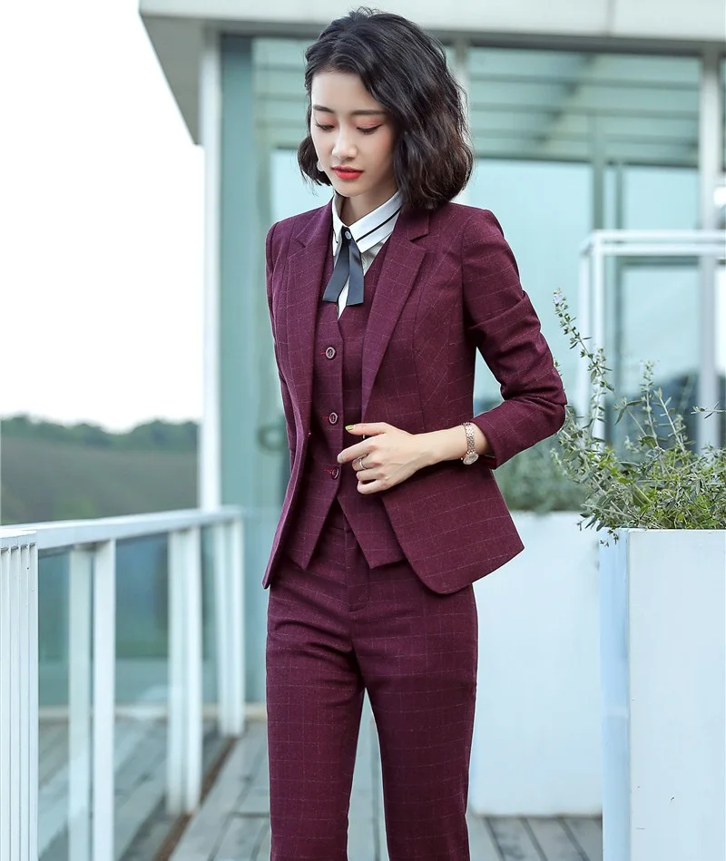 Formal Professional Business Suits With 4 Piece Jackets And Pants And Vest Coat & Waistcoat And Blouses Ladies Pants Suits