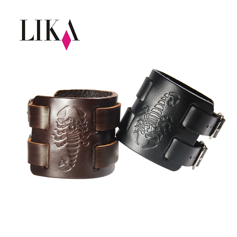 

LIKA Scorpion Double Wide Leather Bracelets For Women Men Female Braid Rope Adjustable Bracelet Punk Pulseira Jewelry Party Gift