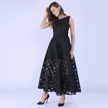 Young17 16 Maxi Summer Plaid Women Dress New Long Organza day Dress Vestidos De Festa Satin Fashion style black women dresses