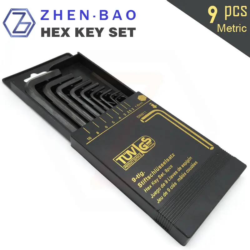 

9 size in 1 , Metric hex key kit , 1.5mm-10mm hexagon key allen tool , Alloy steel DIY hand tools , Bulk Heat Treatmetn wrench