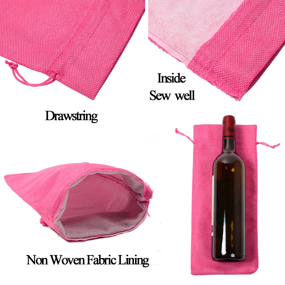 Moonvvin Moonvvin 2pcs Jute Wine Bags Christmas Decoration Hessian Wine Bottle Gift Bags with Drawstring