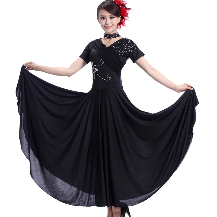 

Modern Dance Dress Black Short Sleeve Ballroom Dance Skirt Dress Long Dance Wear Dancing Skirt Party Dress