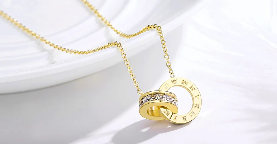 Модные роскошные ожерелья из нержавеющей стали винтажные Подвески с римскими цифрами ожерелья для женщин Золотая цепочка колье ювелирные изделия