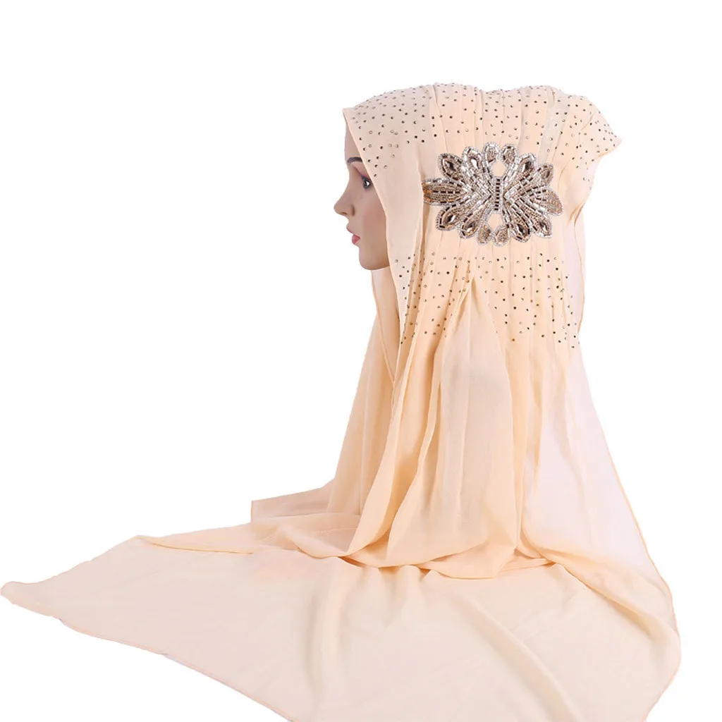 Однотонные тюрбаны для женщин мерцающие Сверкающие Золотые блестки шифон мусульманский хиджаб шарф платок головной убор chouchou cheveux femme# G6
