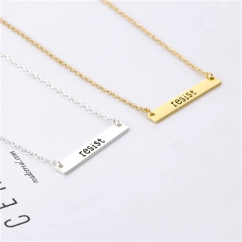 

30pcs/lot 2017 New Simple Bar Pendant Handmade Lettering"resist"Necklace Jewelry Personality Bar Necklace