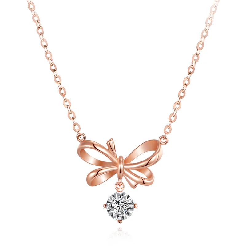 Boraizy Chic 18KT AU750 чистый однотонный Золотой Розовый Цвет бант Подвеска Ожерелье для