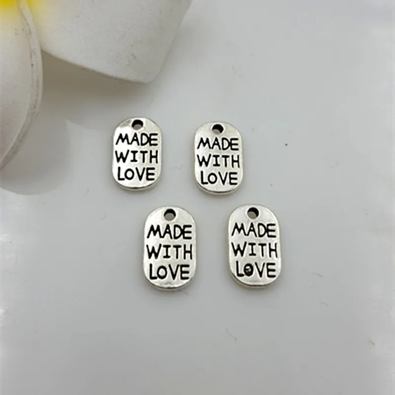 50 pcs paduan seng plating perak huruf dibuat dengan cinta pesona ... Diy seng