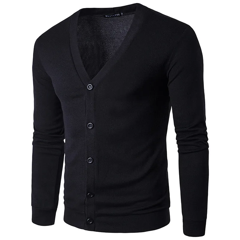 Мужской Повседневный свитер с v-образным вырезом, новинка, весенний кардиган, пуловер, Мужская модная брендовая одежда с длинными рукавами, однотонная одежда, большой размер, Азия - Цвет: black