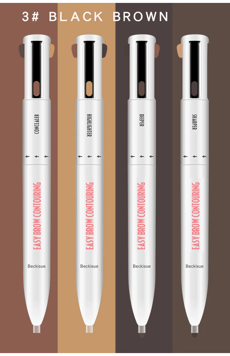 1 шт., 4 в 1, карандаш для бровей, вращающийся прессованный карандаш для подводки глаз, карандаш для губ, ТИНТ, натуральный стойкий, водостойкий, косметика - Цвет: 3-Black Brown