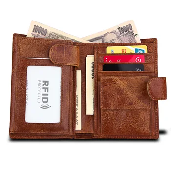 

Genuine Cow Leather Men Wallets Three Bifold Rfid Magic Wallet Credit Card Holders Male Clutch Hasp Solid coin Purse carteira