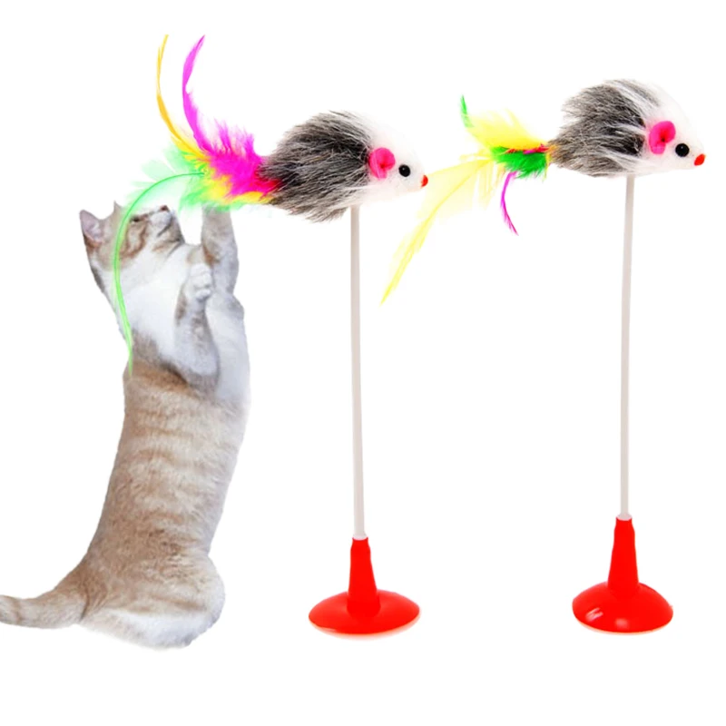 

Plush Mouse Cat Toys Cat Mouse Toy Feather Toy Stable Sucker Stand Plastic Stick Interactive Toys 1 Pcs