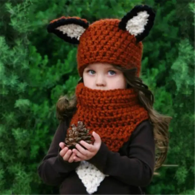 Lovely cartoon Children's baby beanie warm hat cute fox hat scarf & hat sets knitted bib cap