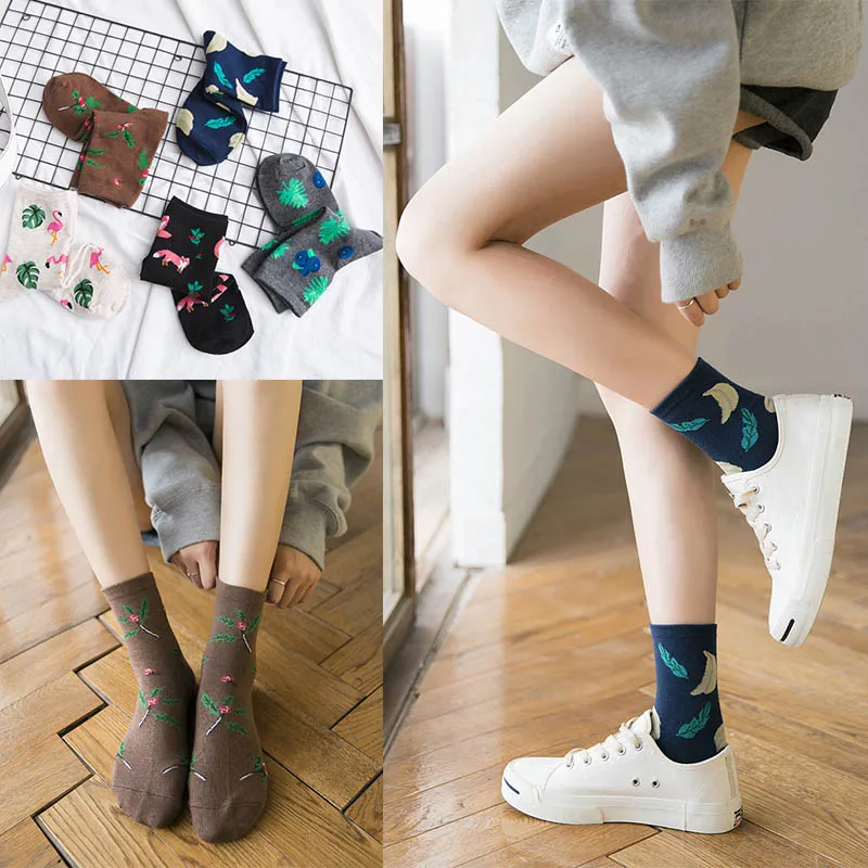 Красивый жаккард/растения Печать шаблон искусство носки женские корейские животные/носки С КАКТУСОМ забавные носки Kawaii Sokken Calcetines