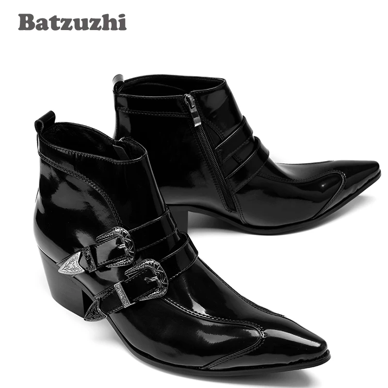 Batzuzhi/мужские ботинки итальянского типа Botas Hombre черные кожаные ботильоны с острым
