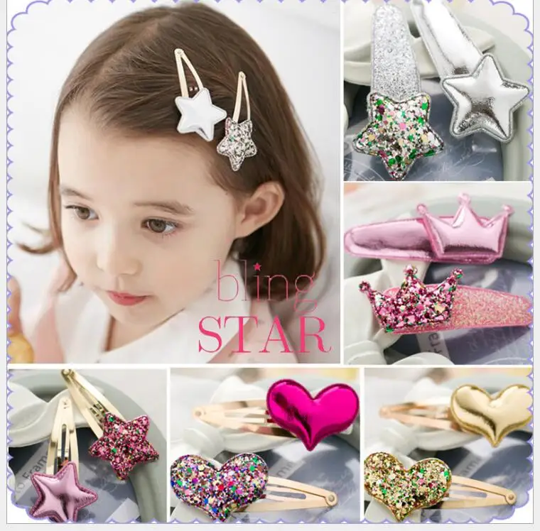 

2Pcs Girls Pearl Heart Hair Clip Star crown Hairpin Accessories For Children Hair Barrette Flower Hairclip Headdress Headwear