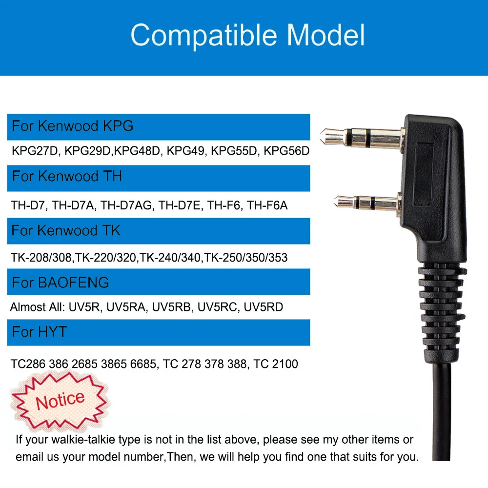 2шт Акустическая трубка PTT Mic 2Pin наушники Walkie Talkie гарнитура для Kenwood TYT Baofeng 888s UV-5R UV-82 RETEVIS RT22 H777 RT-5R