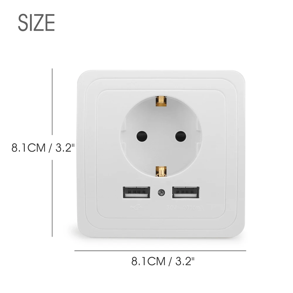 Настенная розетка с двумя usb-разъемами 16А, штепсельная вилка европейского стандарта, домашняя электрическая розетка, панель с поддержкой USB штепсельной вилки, умная розетка с быстрой зарядкой переменного тока 250 В, розетка с питанием