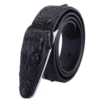 

High-grade 3D crocodile pattern men's waistband leather personality air smooth buckle tail with cowhide men belt punk luxury