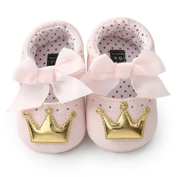 

Spring style crown princess shoes for toddler baby girls big white bow hard sole newborn baby moccasins shoes