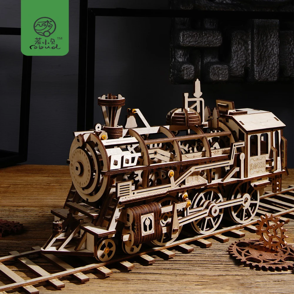 Robud DIY Movable Locomotive by Clockwork Wooden Model Building Kits