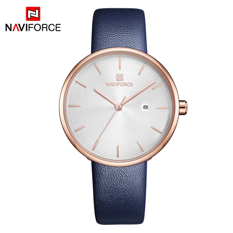 NAVIFORCE женские часы люксовый бренд модные кожаные Наручные тонкие кварцевые